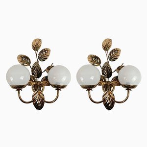Gilded and White Opaline Wall Lights in the style of Hans Kögl, Set of 2