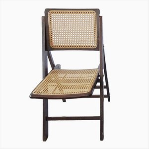 Mid-Century Folding Chair in Wood and Rattan