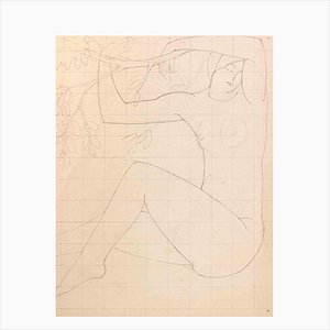 Georges-Henri Tribout, Woman Sitting Under a Tree, Original Drawing, 1940