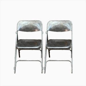 Vintage Polished Metal Folding Chairs, 1950s, Set of 2