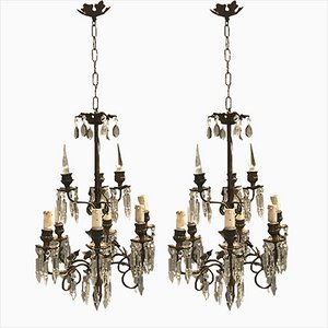 Lustres Antique en Cristal de Bronze, 1920s, Set de 2