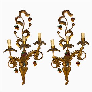 Large Gold Gilded Murano Glass Fruit Sconces, 1950s, Set of 2