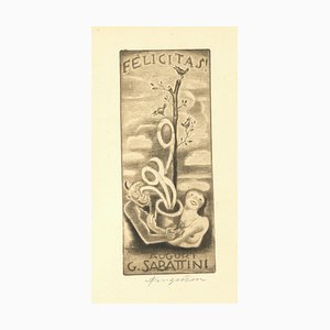 Ex Libris - Felicitas - Incisione in legno originale di M. Fingesten - inizio 1900 inizio XX secolo