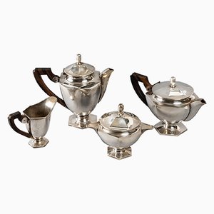 Art Deco Silver Metal Tea Service and Four Room Coffee Maker, Set of 4