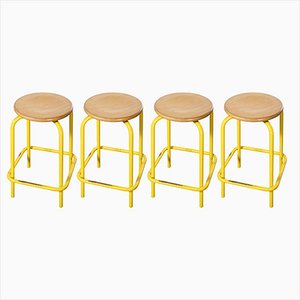 Industrial French Yellow High Stools, 1970s, Set of 4