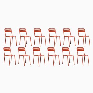 Red French Tolix T2 Dining Chairs, 1950s, Set of 12