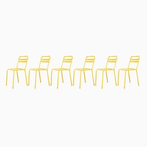 Französische Gelbe T2 Esszimmerstühle aus Metall von Tolix, 1950, 6er Set