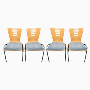 Stackable Metal and Wood Chairs, 1990s, Set of 4