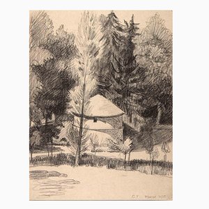 Georges-Henri Tribout, Paysage avec Arbres, Dessin Original, 1935