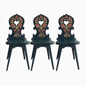Vintage Hand-Painted Wooden Side Chairs, 1920s, Set of 3