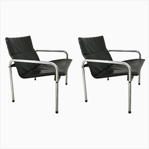 Juego de Sillones industriales de cromo y escay de Just meijer para Kembo, años 70