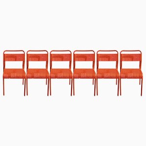 Rote stapelbare Vintage Stühle aus Perforiertem Metall, 1980er, 6er Set