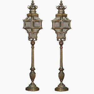 Bronze Newel Post Lamps, Set of 2