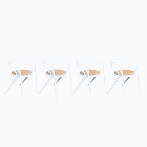 Italian White Metal and Webbing Dining Chairs, 1970s, Set of 4