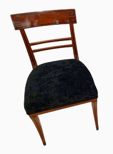 Neoclassical Mahogany and Velvet Side Chair with Ebony Inlays, Vienna, Austria, 1820s
