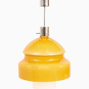 Orange-Brown Hanging Lamp in White Glass Cylinder