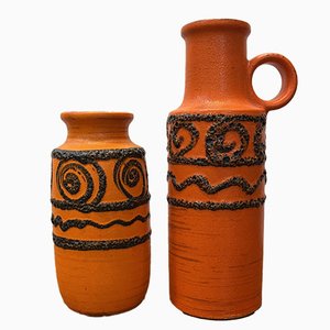 Orange Fat Lava Vasen von Scheurich, 1960er, 2er Set