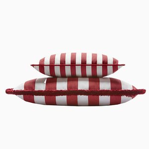 Couple Striped Outdoor Happy Cushion Cover with Fringes and Piping from Lo Decor, Set of 2