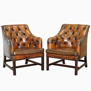 Fauteuils d'Appoint en Cuir Marron par George Smith, Set de 2