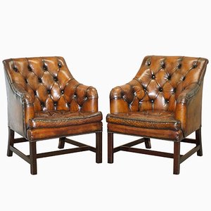 Occasional Desk Armchairs in Brown Leather by George Smith, Set of 2