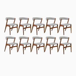 Fire Chairs in Teak and Grey Wool by Kai Kristiansen, Denmark, 1960s, Set of 10