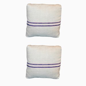 Mid-Century Blue Striped Pillows, Set of 2