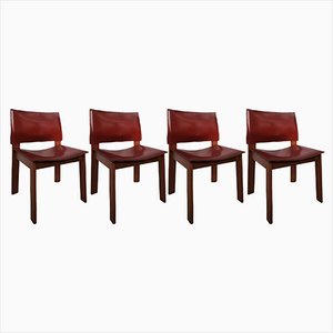 Leather Chairs in the Style of Tobia Scarpa for Molteni, Set of 4