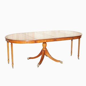 Round Extending Dining Table with Hand Dyed Brown Leather Top