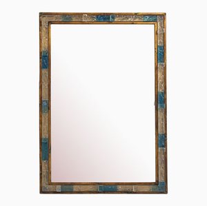 Italian Blue Hammered Glass and Gilt Wrought Iron Mirror from Poliarte, 1970s