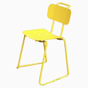 Silla italiana vintage de metal amarillo, años 80