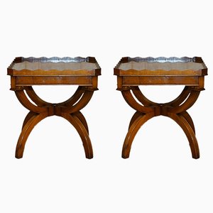 Tables d'Appoint avec Tiroirs Cachés Bevan Funnell, Burr Yew Wood, Set de 2