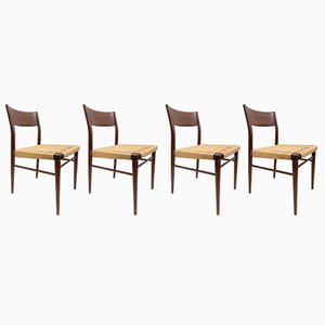 Teak & Wicker Dining Chairs by Georg Leowald Wilkhahn, 1950s, Set of 4