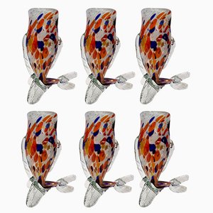 Vasos vintage de cristal de Murano multicolor atribuidos a Toso, Italia, años 50. Juego de 6
