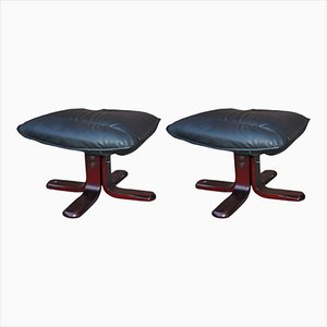 Set of Swedish Leather Footstool, 1970s