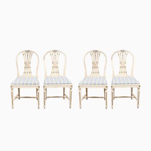20th Century Swedish Gustavian Grey Green Axet Dining Chairs, Set of 4