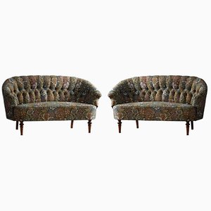 Curved Sofas with Floral Fabric, 1920s, Set of 2