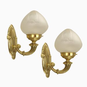 Vintage Brass Wall Lamps, Austria, 1920s, Set of 2