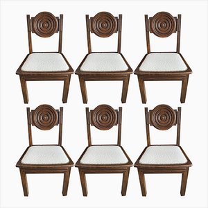 Art Deco Oak & Bouclette Fabric Chairs by Etienne Kohlmann, 1930, Set of 6