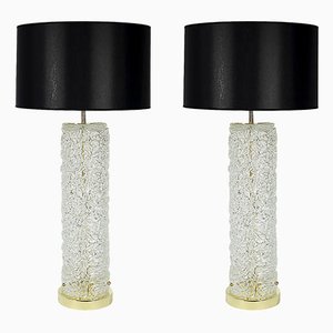 Lámparas de mesa italianas de latón y cristal de Murano calado. Juego de 2