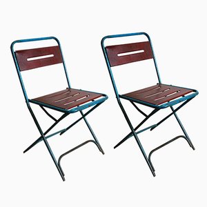 French Metal Folding Chairs from Tolix, 1950s, Set of 2