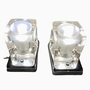 Glass Ice Cube Table Lamps or Wall Lights in the style of Peill & Putzler, 1970s, Set of 2