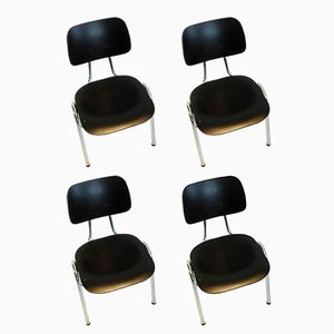 Chaises Empilables en Bois et Chrome, Set de 4