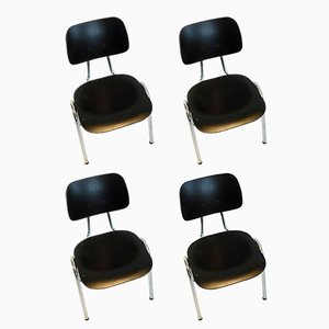 Stackable Wood and Chrome Chairs, Set of 4