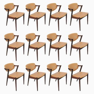 Fully Renovated Dining Chairs in Rosewood by Kai Kristiansen for Schou Andersen, 1960s, Set of 12