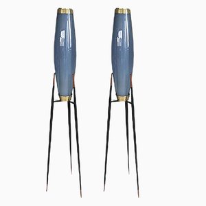 Lampade da terra tripode di Svend Aage Holm Sørensen per Holmegaard, Danimarca, anni '50, set di 2