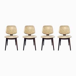 Off White Skai Leather & Teak Dining Chairs, Dutch, Set of 4