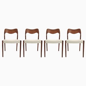 Rosewood and Kvadrat Fabric Model 71 Dining Chairs by Niels Otto Møller, Set of 4