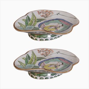 Vintage Chinese Tray in Hand-Painted Ceramic, Set of 2