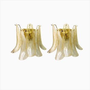 Transparent and Gold “Selle ” Murano Glass Wall Sconces from Murano Glass, Set of 2