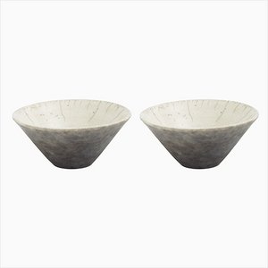 Japanese Modern Black & White Crackle Raku Ceramic Bowls from Laab Milano, Set of 2